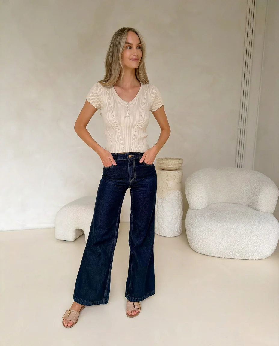 Esme Knit Tee - Beige - Image 5
