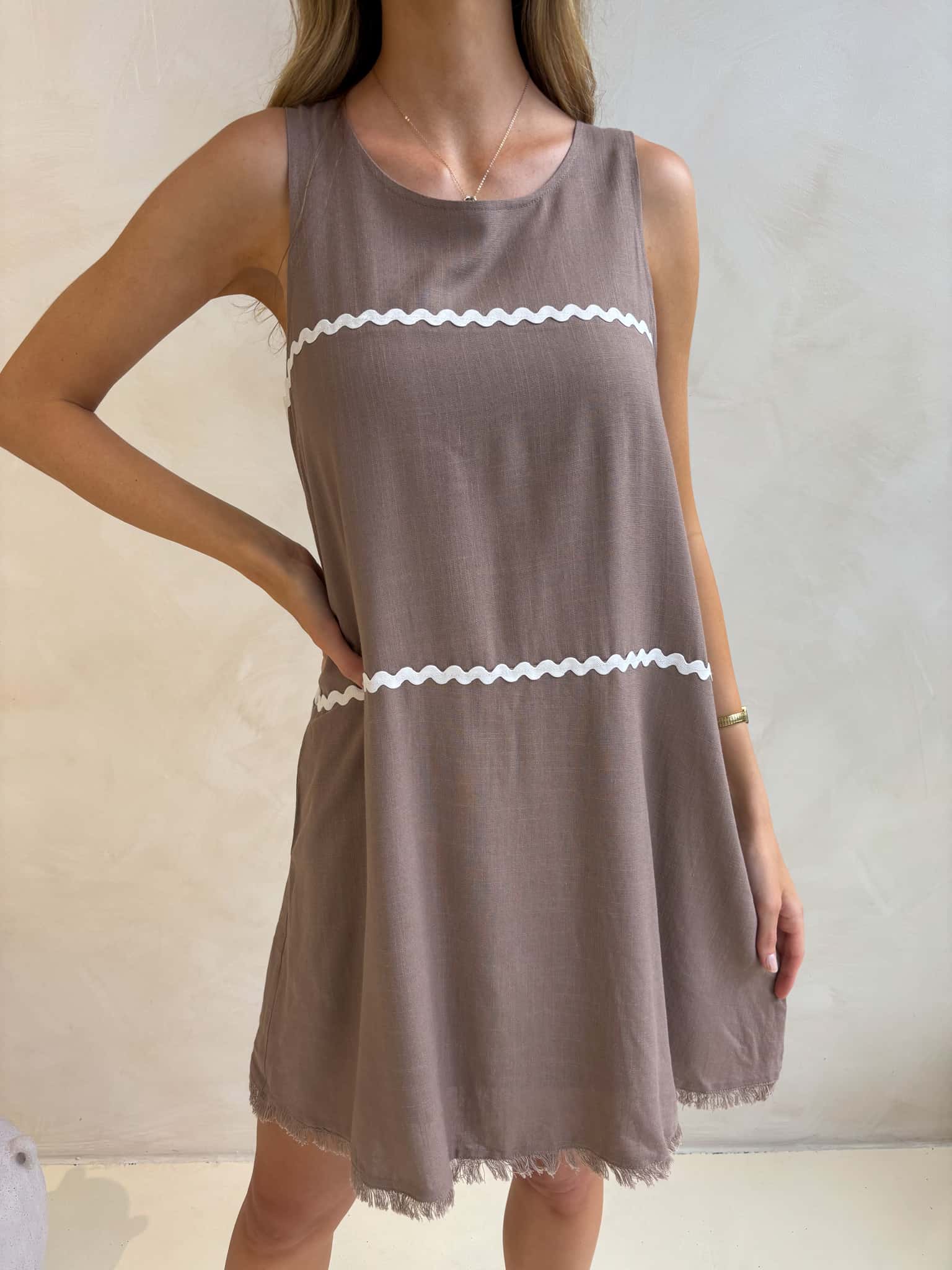Freya Ric Rac Dress - Taupe - Image 2