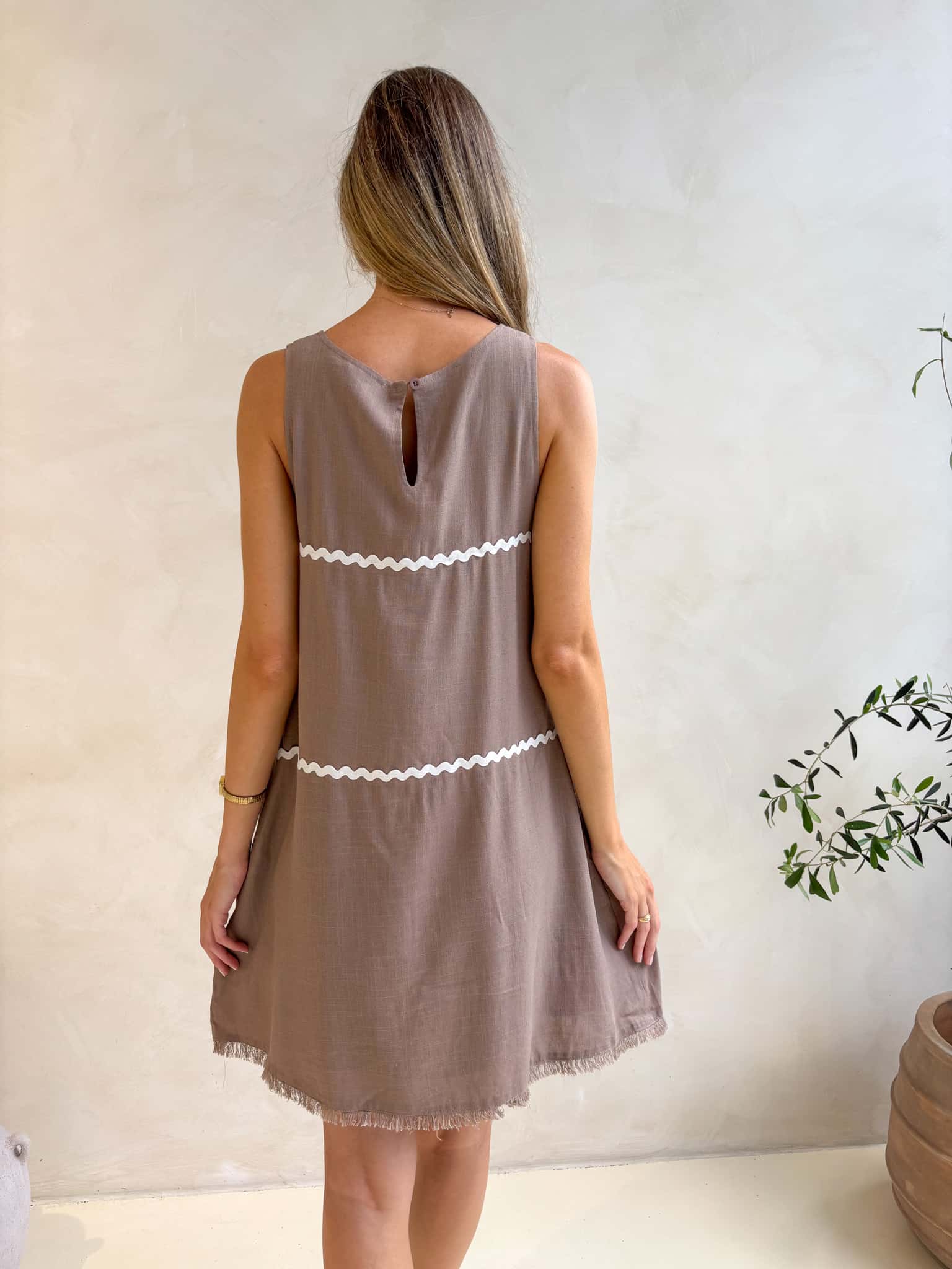 Freya Ric Rac Dress - Taupe - Image 3