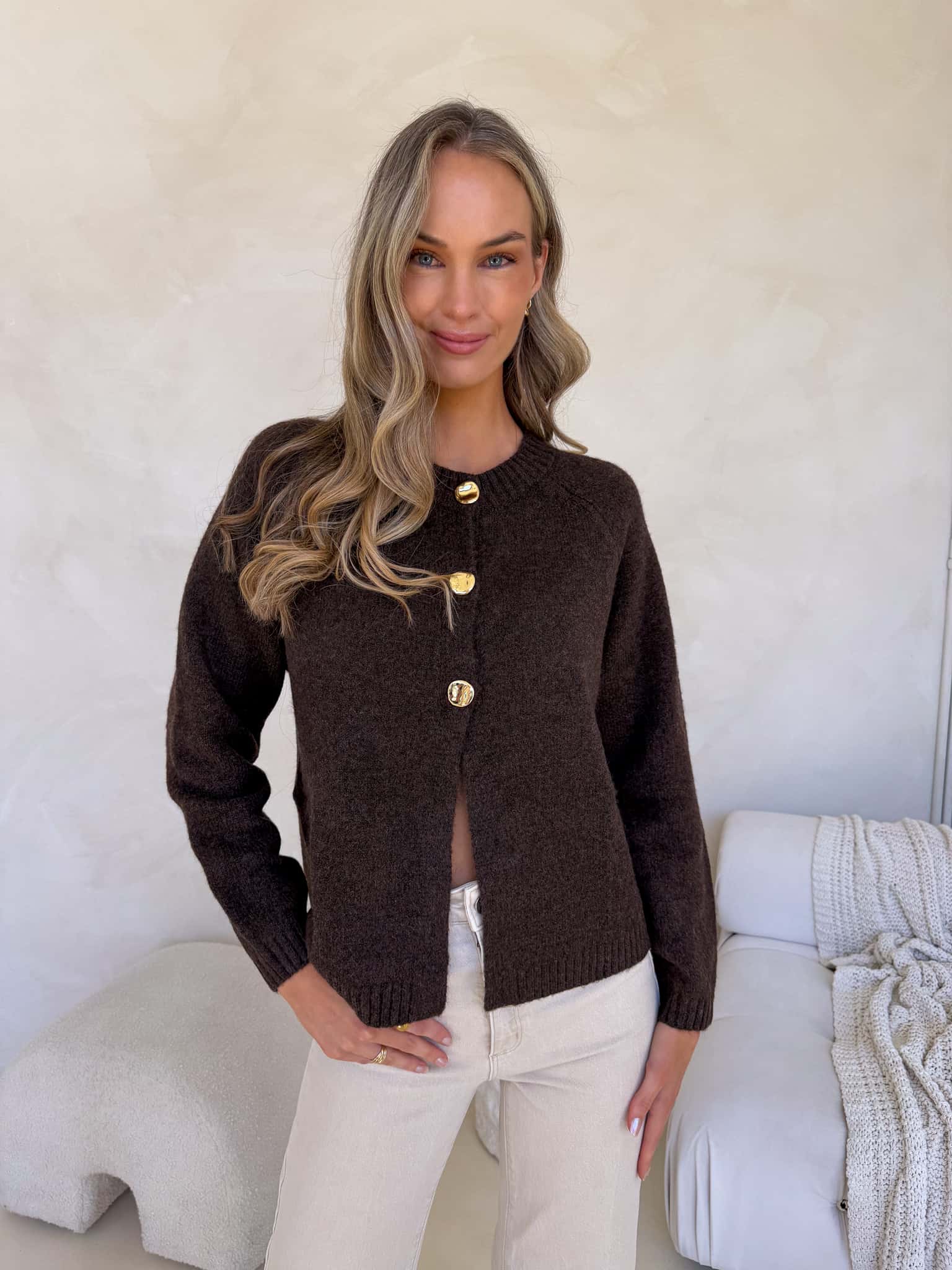 Gia Button Knit - Chocolate