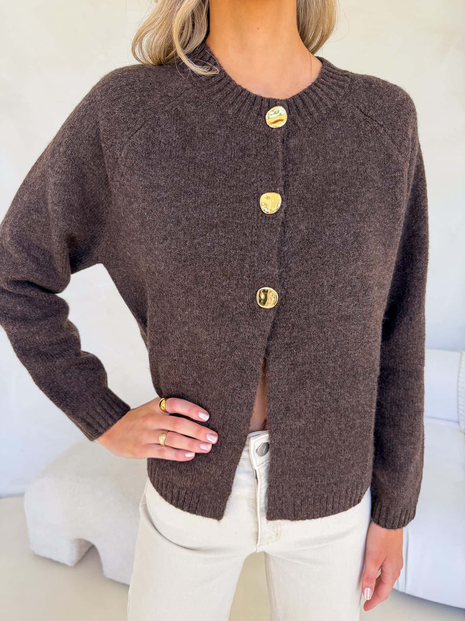 Gia Button Knit - Chocolate - Image 2